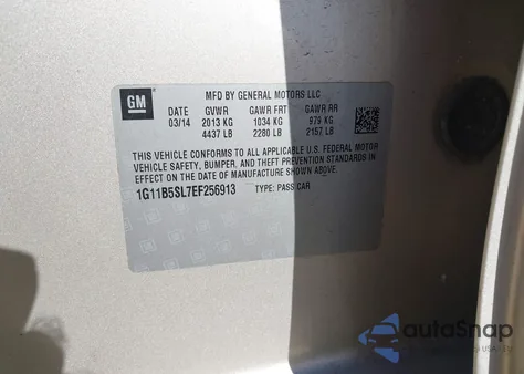 2014 Chevrolet Malibu 1Ls from USA, damaged, VIN 1G11B5SL7EF256913